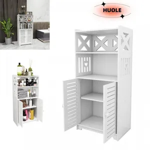 HUOLE Armoire de salle de bain à deux portes et deux étagères, peu enc... pas cher
