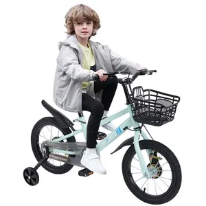 WILLONIN Vert-16'' Vélo d'enfant avec Panier de rangement et Roues stabilisatrices, Vélo avec cloche et Frein à Main, Siège Poignée réglable pas cher