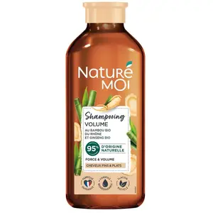 Naturé Moi - Shampooing Volume Sans Sulfate - Soin des Cheveux Fins et Plats -Force et Volume - Bambou et Ginseng Bio - 95% d'Origine Naturelle - 250 ml - Fabriqué en France pas cher