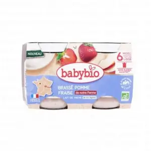 Babybio Brassé au lait de Vache français - Pomme Fraise de nos Fermes - 2x130g pas cher