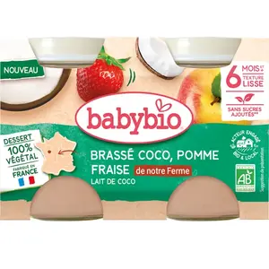 Babybio Brassé Végétal au Lait de Coco - Pomme Fraise de nos Fermes - 2x130g pas cher