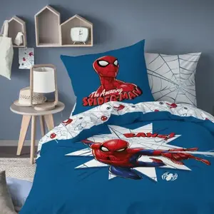 OMYDREAM Parure de lit - Spiderman - Home Jumping - 100% coton - Bleu - Personnage de fiction pas cher