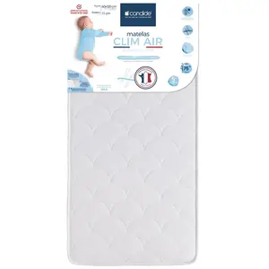 CANDIDE Matelas Bébé 60x120x11cm Clim Air - Respirant - Sans Traitement - Qualité Absorbante - Garantie 5 Ans - Fabriqué En France pas cher