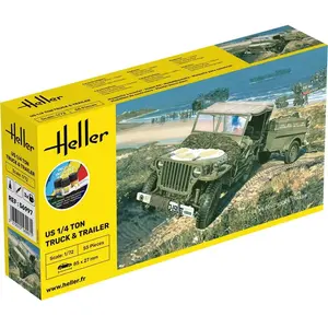 Heller Maquette véhicule militaire : Kit : US 1/4 Ton Truck Trailer pas cher