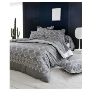 HOME MAISON Parure housse de couette - FOREVER - Gris - 200x200 cm - 2 taies 65x65 cm - Coton peignéVendu parrakuten