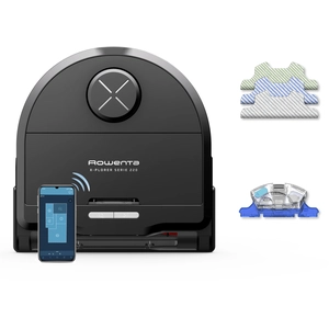 Rowenta Xplorer RR9475WH Robot aspirateur sec et humide S220 Animal & Allergy, navigation laser, autonomie de 120 min, contrôle par application, serpillère vibrante, noir/métal