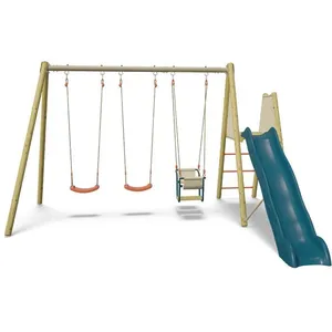 Comparateur de prix : Portique en bois - 3 agrès avec toboggan - AMILY - ALEO BY TRIGANO