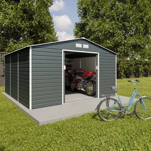 trigano Abri de jardin métal gris 12,27 m2 + kit d'ancrage pas cher