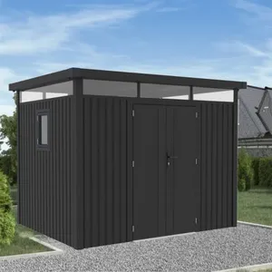 trigano Abri de jardin métal anthracite 7.45m² toit plat + kit d'ancrage pas cher