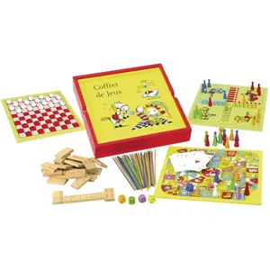 Jeujura - 11861- Jeux de Société-Coffret Bois 100 Jeux Acidule