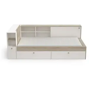 DEMEYERE Lit enfant LIFE 1 personne - 90x190/200 - Rangements - Décor Chêne et ... pas cher