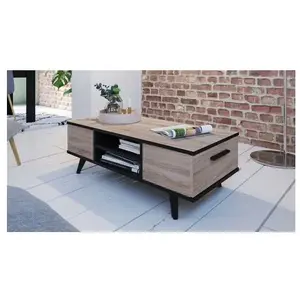 DEMEYERE WAYNE Table basse - Décor chêne brossé et noir mat - Contemporain - L 106 x P 50,1 cmVendu parcdiscount