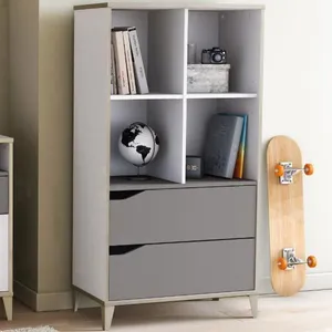 Bibliothèque 2 tiroirs - GENIUS - Blanc et Gris - 70,2 x 35 x 130,3 cm...Vendu parfnac-be