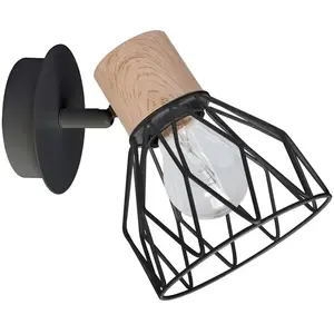 Applique, Nature Métal Noir / Bois Clayton 1 Lumière(S) - Seynave pas cher