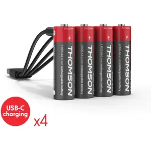 Lot de 4 Piles AA / LR06 Li-ion 1.5V rechargeables par USB-C avec câble multi USB - 520300 Thomson pas cher