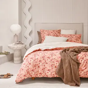 Parure de lit imprimée en percale de coton taies carrées GLORIA - ESSIX - 240 x 220 cm - Rose