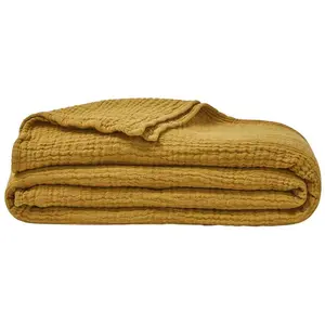 ESSIX Couvre lit en gaze de coton moutarde 260x240 pas cher