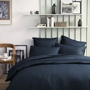 Parure de lit unie en satin de coton taies rectangles GRAND HOTEL - ESSIX - 140 x 200 cm - Bleu marine