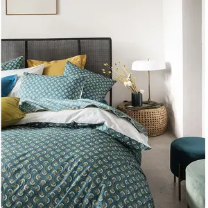 Drap plat imprimé en percale de coton ECLIPSE - ESSIX - 240 x 300 cm - Bleu Émeraude pas cher