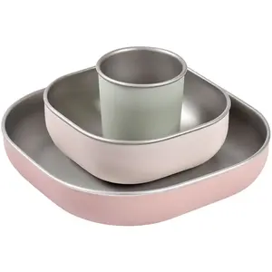 BEABA Coffret-repas 3 pièces inox rose TU pas cher