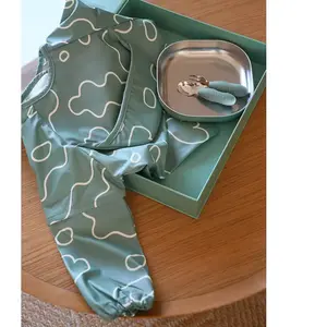 Béaba Coffret cadeau set repas couverts et bavoir Vert Sauge pas cher