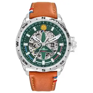 Montre Bracelet Patrouuille de France Automatique Cadran Vert Cuir Marron A8-100ED-668143 pas cher