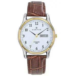 Certus Montre Homme Acier Bicolore Cuir Marron 611302 pas cher