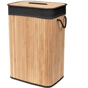 COMPACTOR Panier à linge pliable en bambou avec couvercle et poignées pas cher