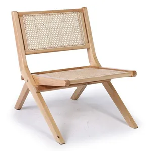 MENZZO Chaise pliante Masdam Bois massif naturel et cannage en rotin -... pas cher
