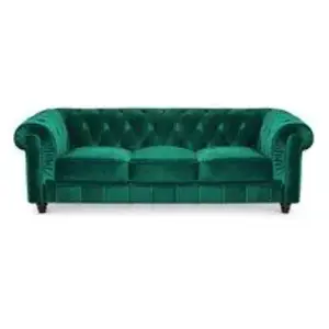 MENZZO Grand canapé 3 places Chesterfield Velours Vert pas cher
