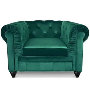 Fauteuil Chesterfield Velours Vert - MENZZO - 1 place - Avec accoudoir...