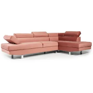 MENZZO Canapé d'angle avec têtières relevables Alfa Velours Rose pas cher