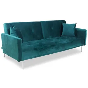 MENZZO Canapé convertible clic-clac 3 places Carla Velours Vert pas cher