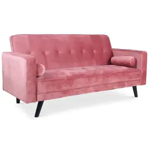 Canapé convertible scandinave MENZZO Slow Velours Rose - 3 personnes - 140x200cm - Moelleux pas cher