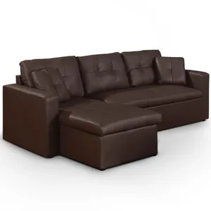 Canapé d'angle convertible Toledo Marron - Réversible - Cuir - 3 places - Contemporain - Design pas cher