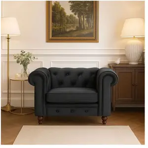 Fauteuil Chesterfield MENZZO en velours Noir - Style Classique - Intemporel - Assise moelleuse pas cher