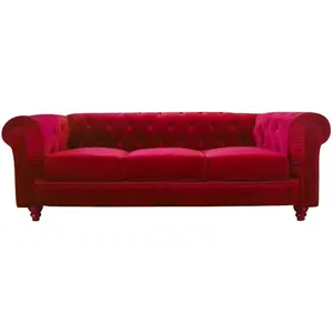 MENZZO Grand canapé 3 places Chesterfield Velours Rouge pas cher