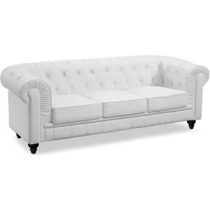 Canapé 3 places - MENZZO - Chesterfield - Cuir blanc - Style classique - Confort moelleux pas cher