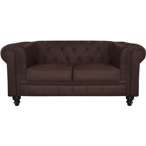 Canapé Chesterfield 2 places - MENZZO - Marron - Classique - Intemporel - Cuir - Fixe pas cher