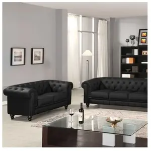 Canapé Chesterfield 2 places - MENZZO - Noir - Fixe - 80 cm - Cuir - Classique - Intemporel pas cher
