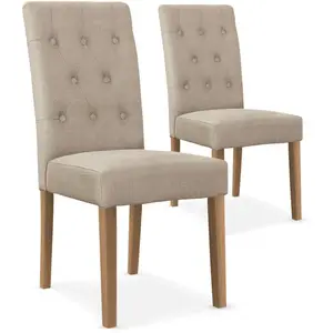 Lot de 2 chaises capitonnées en tissu beige - MENZZO - Cecil - Contemporain - Design - Salle à manger pas cher