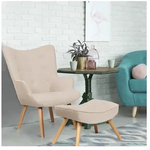 Fauteuil scandinave - MENZZO - Lylou - Tissu/Bois - Beige - Avec accou... pas cher