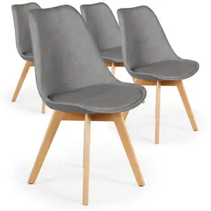 NO NAME Chaises scandinaves Conor tissu Gris - Lot de 4 - Design moderne - Pieds larges en bois pas cher