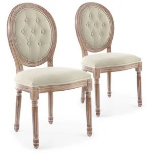 MENZZO Lot de 2 chaises de style médaillon Louis XVI Bois patiné & Tissu capitonné beige pas cher