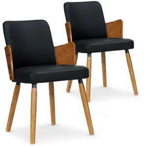 MENZZO Lot de 2 chaises scandinaves Phibie bois naturel et Noir pas cher