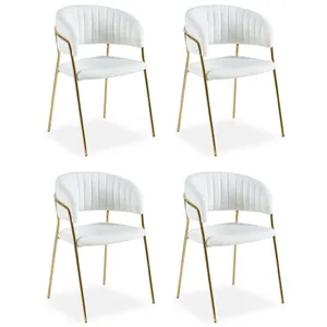 MENZZO Lot de 4 Chaises en Bouclette "Batora" 79cm Crème & Or pas cher