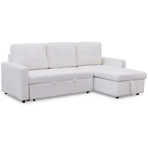 MENZZO Canapé d'angle convertible Toledo Tissu Bouclette Crème pas cher