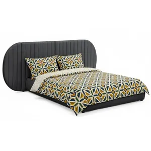 MENZZO Lit coffre-complet avec tête de lit modulable Cocon 140x200cm Tissu Gris foncé pas cher