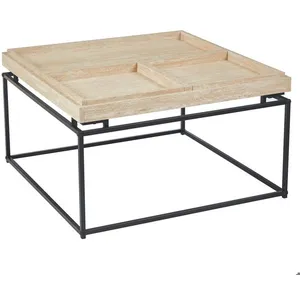 MENZZO Table basse carrée avec plateau compartimenté réversible 80x80cm Duplix Effet Travertin Beige pas cher