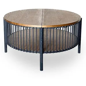 MENZZO Table basse ronde avec rangement L84cm Curcuma Bois et Métal mareté Noir pas cher